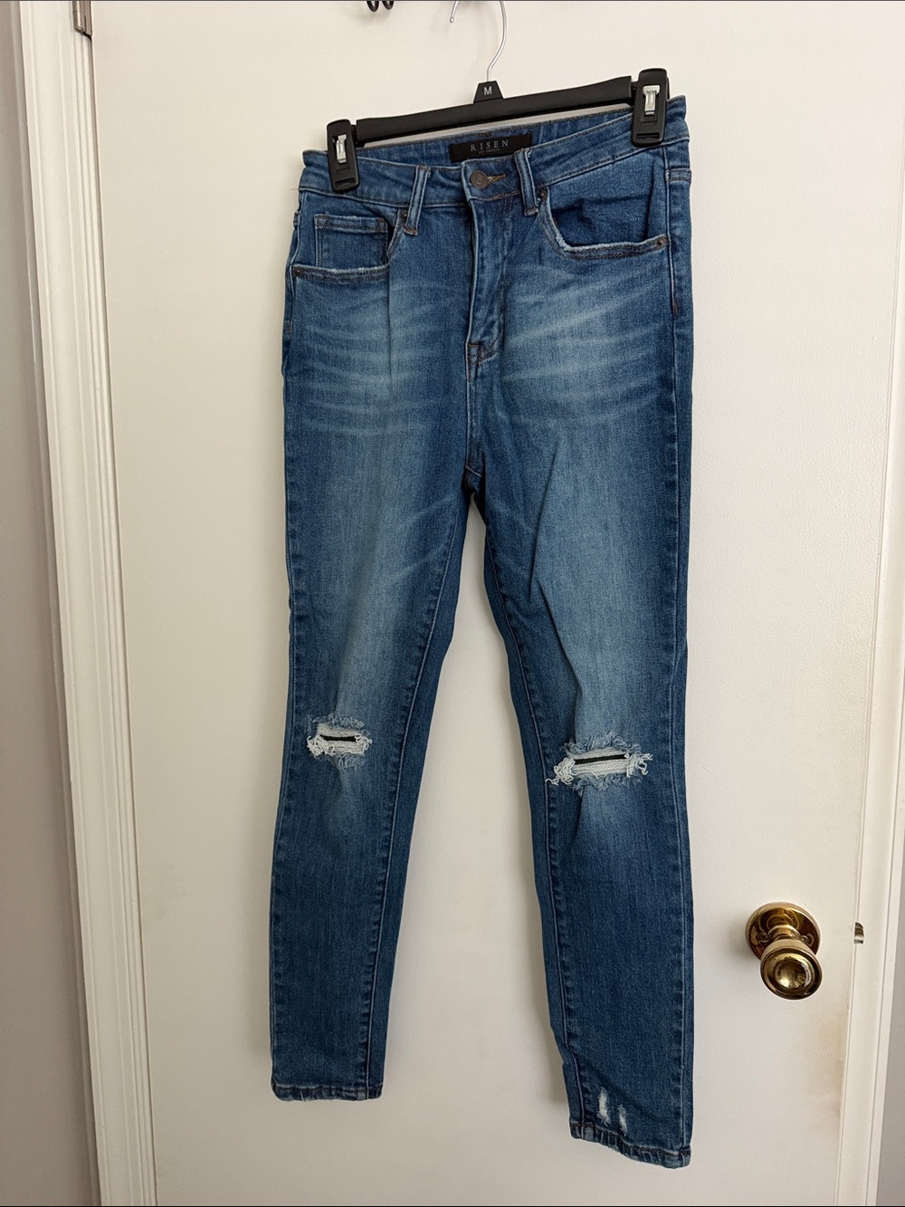 Risen Medium Blue Distressed Skinny Jeans